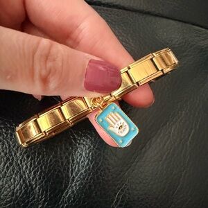 Gold-Tone Italian Charm Bracelet with Hamsa & Eye Dangle